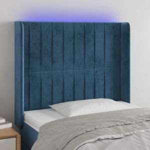 Cabecero con LED de terciopelo azul oscuro 103x16x118/128 cm eso1128