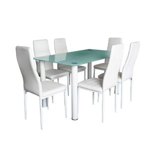 Conjunto de cristal mesa temaplado 140x80cm y 6 sillas color blanco