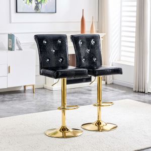 Taburete de bar PVC negro estilo vintage detalles cristal set 2