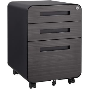 Cajonera archivadora de oficina con ruedas 3 cajones negra de metal