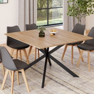 Mesa de comedor cuadrada - madera y metal negro - 110 cm