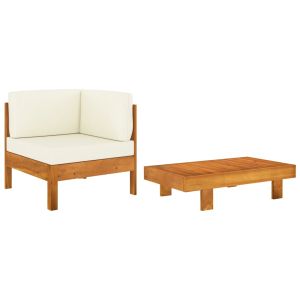 vidaXL muebles de jardín 2 pzas cojines blanco crema madera de acacia