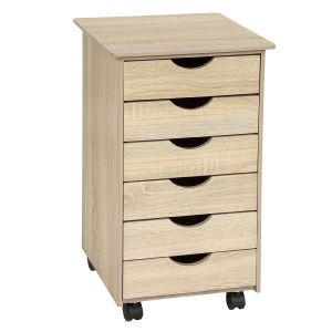 Cajonera de madera con ruedas y 6 cajones 65x36x40 cm madera clara