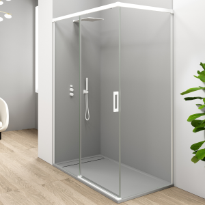 Mampara ducha rectangular frente 190 lateral 75cm transparente blanco
