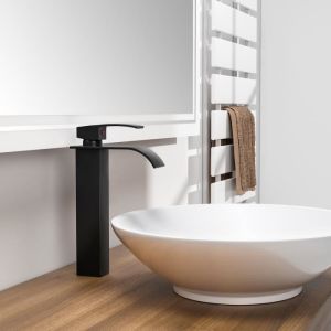 Mezclador de lavabo en cascada negro grifo para lavabo de sobre encimera cu