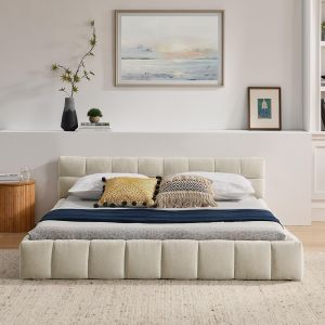 Cama,160×200cm,colcha de chenilla,beige.