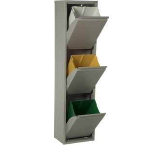 Papelera reciclaje 3 cubos gris mate, 3x18l