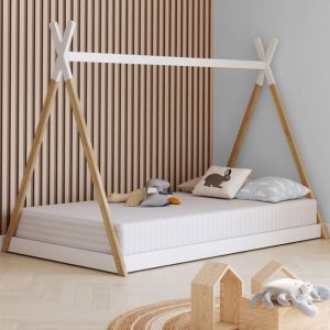 Cama tipi infantil de madera blanca - 90 x 190 cm