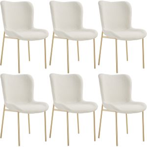 6 sillas de comedor tejido bouclé 54 x 62 x 90 cm blanco/dorado