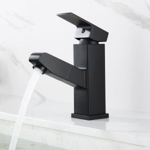Auralum grifo para lavabo negro con ducha extraíble mezclador de agua fría