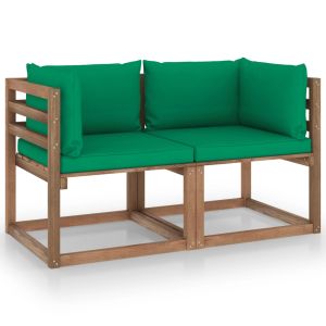vidaXL sofá de jardín de palets de 2 plazas con cojines verde