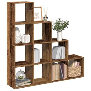 Librería divisora 4 niveles madera envejecida 131,5x29x131,5 cm