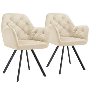 2 sillas de comedor 360º con reposabrazos y de terciopelo, crema