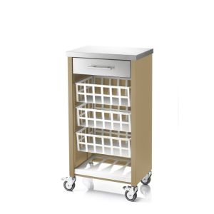 Carrito de cocina moher con encimera inox, 3 cestas, cajón y botellero