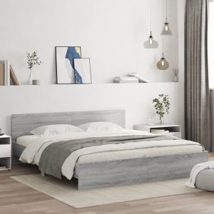 Cama cabecero y luces LED gris sonoma 200x200 cm reg7993
