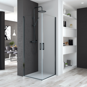 Mampara ducha 2 puertas abatibles 85 + 85cm transparente negro