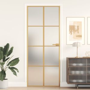Puerta de interior dorada vidrio templado y aluminio 83x201,5cm wef6906