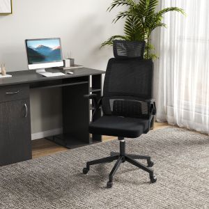 Silla de oficina malla negra con reposacabezas y soporte lumbar ajustable