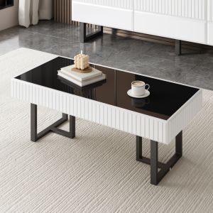 Mesa de centro para salón madera negro blanco 41x110x50,5cm