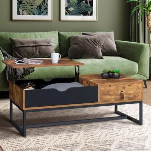Mesa baja elevable bicolor industrial - 1 cajón - 100x50x36 cm
