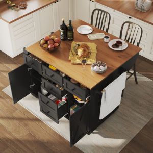 Isla de cocina plegable multifunción negro 93x147x44cm