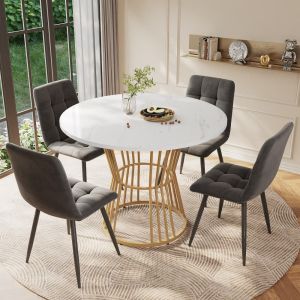 Conjunto de mesa y sillas mdf multicolor redondo con 4 sillas de terciopelo