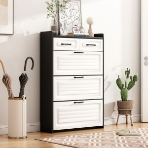 Mueble zapatero blanco con 3 compartimentos y 2 cajones
