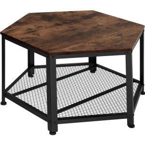 Mesa de centro hexagonal, 86,5 x 75 x 46,5 cm, madera oscura