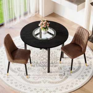 Mesa de comedor redonda con 2 sillas mdf negro y marrón 100cm