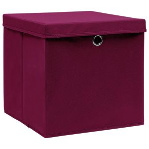 vidaXL caja de almacenaje con tapa 10 uds tela rojo oscuro 32x32x32 cm