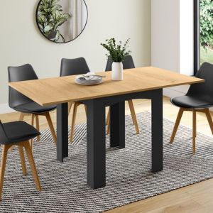 Mesa de comedor extensible de haya negra - 80-160 cm