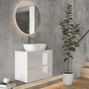 Mueble de baño fondo red. |lavabo sob. | 2 cajones| 80 cm blanco tir. Cromo