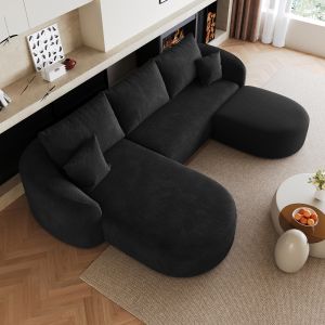 Sofá en u modular de tela negro sin montaje para sala y dormitorio
