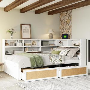 Sofá cama 140x200cm con cajones, almacenaje, usb integrado blanco