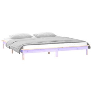 vidaXL estructura de cama con LED madera maciza gris 135x190 cm
