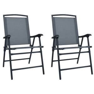 vidaXL sillas plegables de jardín 2 unidades textilene gris