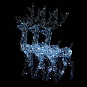 vidaXL adorno de renos de navidad acrílico 3 uds blanco frío 120 cm