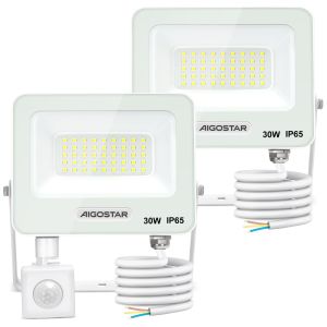 Aigostar 30w foco LED exterior con sensor movimiento pir,2 piezas, 4000k