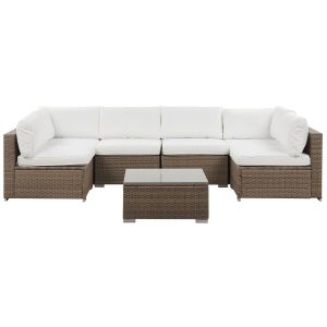 Conjunto esquinero de jardín 6 plazas belvedere ratán sintético blanco