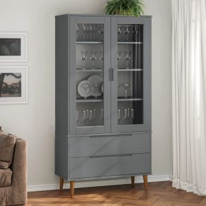 Mueble vitrina molde madera maciza de pino gris 90x35x175 cm