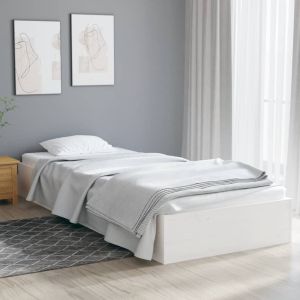 Cama -90x190 cm individual madera maciza blanco