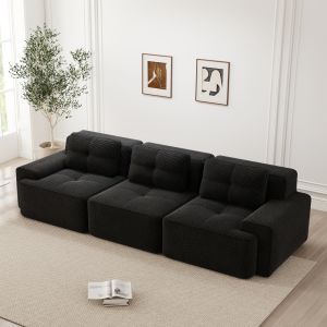 Sofá modular de pana negro de 3 plazas con asiento profundo y sin montaje