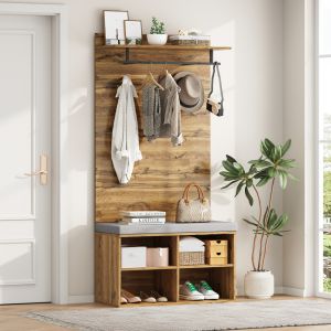 Mueble recibidor con banco zapatero y perchero roble 175x84x35cm