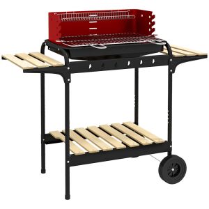 Barbacoa de carbón 103x47x95 cm metal, madera de pino color rojo Outsunny