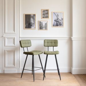Pack de 2 taburetes de bar de polipiel verde fernand
