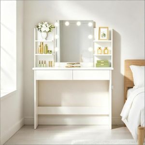 Tocador con espejo LED y 2 cajones blanco 135x90x40cm