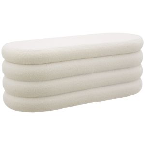 Tectake banco madera tapizado, almacenaje, bouclé blanco/crema