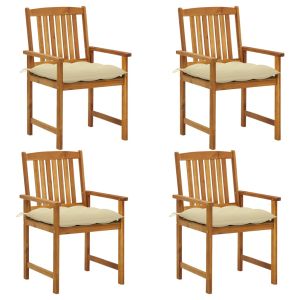 vidaXL sillas de jardín con cojines 4 unidades madera maciza de acacia
