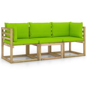 vidaXL sofá de jardín de 3 plazas con cojines verde chillón