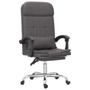vidaXL silla de oficina reclinable masaje cuero sintético gris